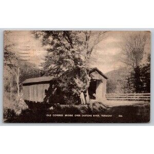 RPPC Postcard Old Covered Bridge Over Saxtons River Vermont Posted 1947 Photolux
